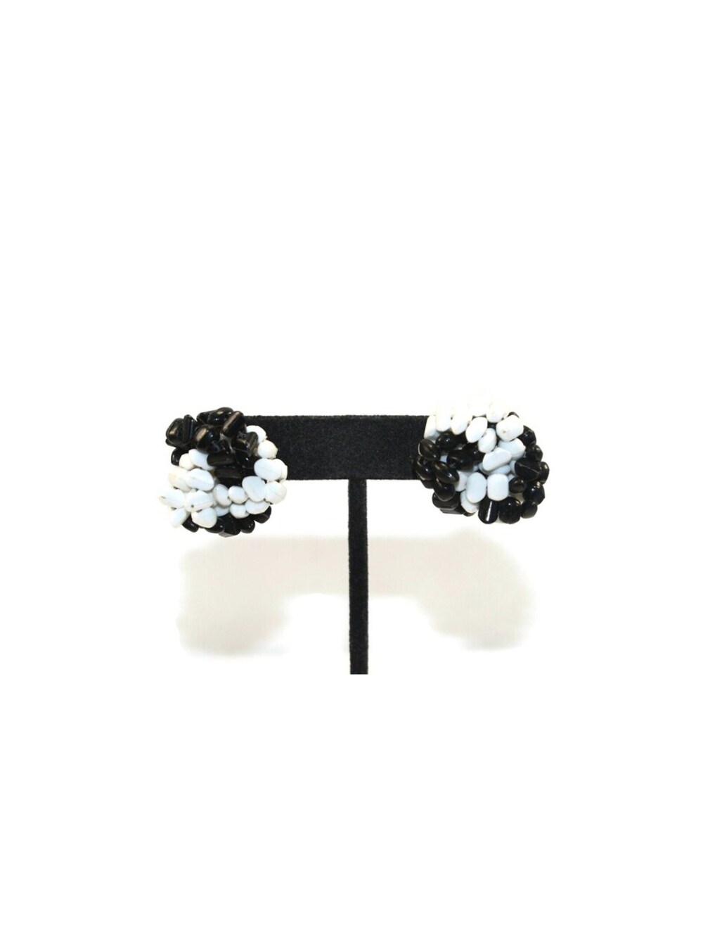 Vintage Black and White Beaded Stud Earrings with Post Backs for Pierced Ears.